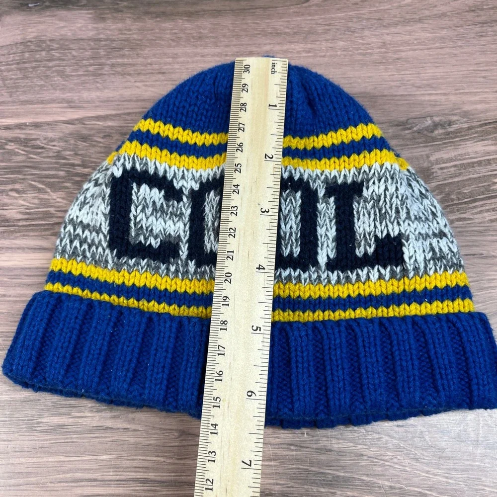 Gymboree Knit Beanie Kids Size M Blue Yellow COOL Graphic Striped Winter Hat